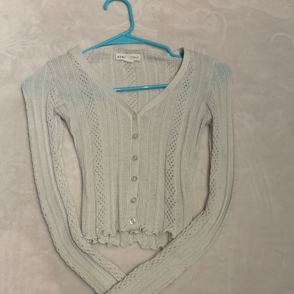 Aeropostale Light Gray Button-Up Cardigan